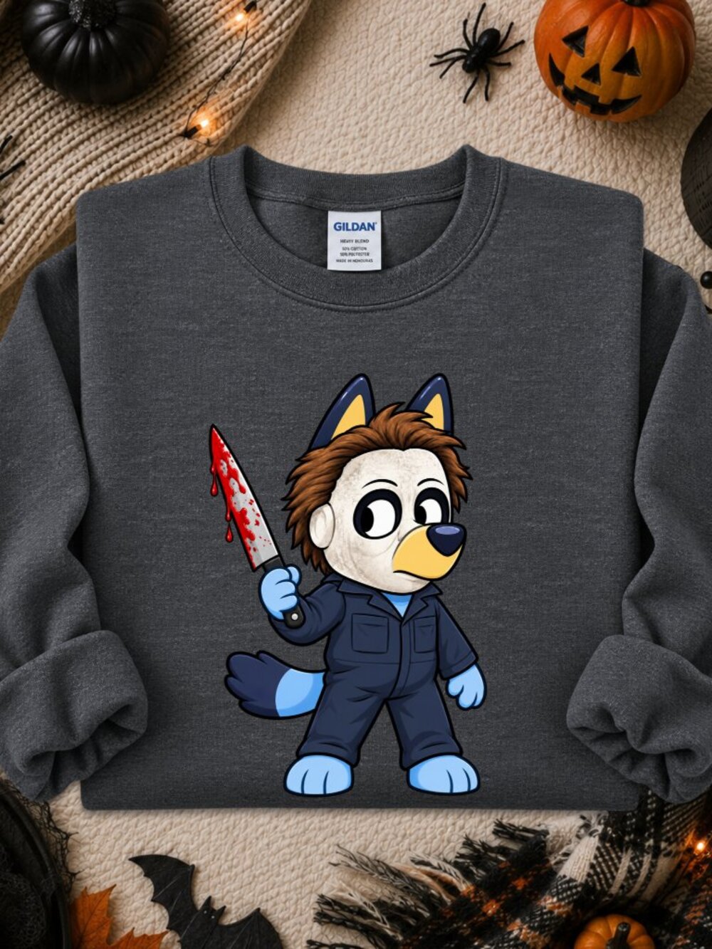 Bluey Halloween Sweatshirt Adult Unisex Crewneck Dog Funny Horror Movie Lover - Picture 5 of 7